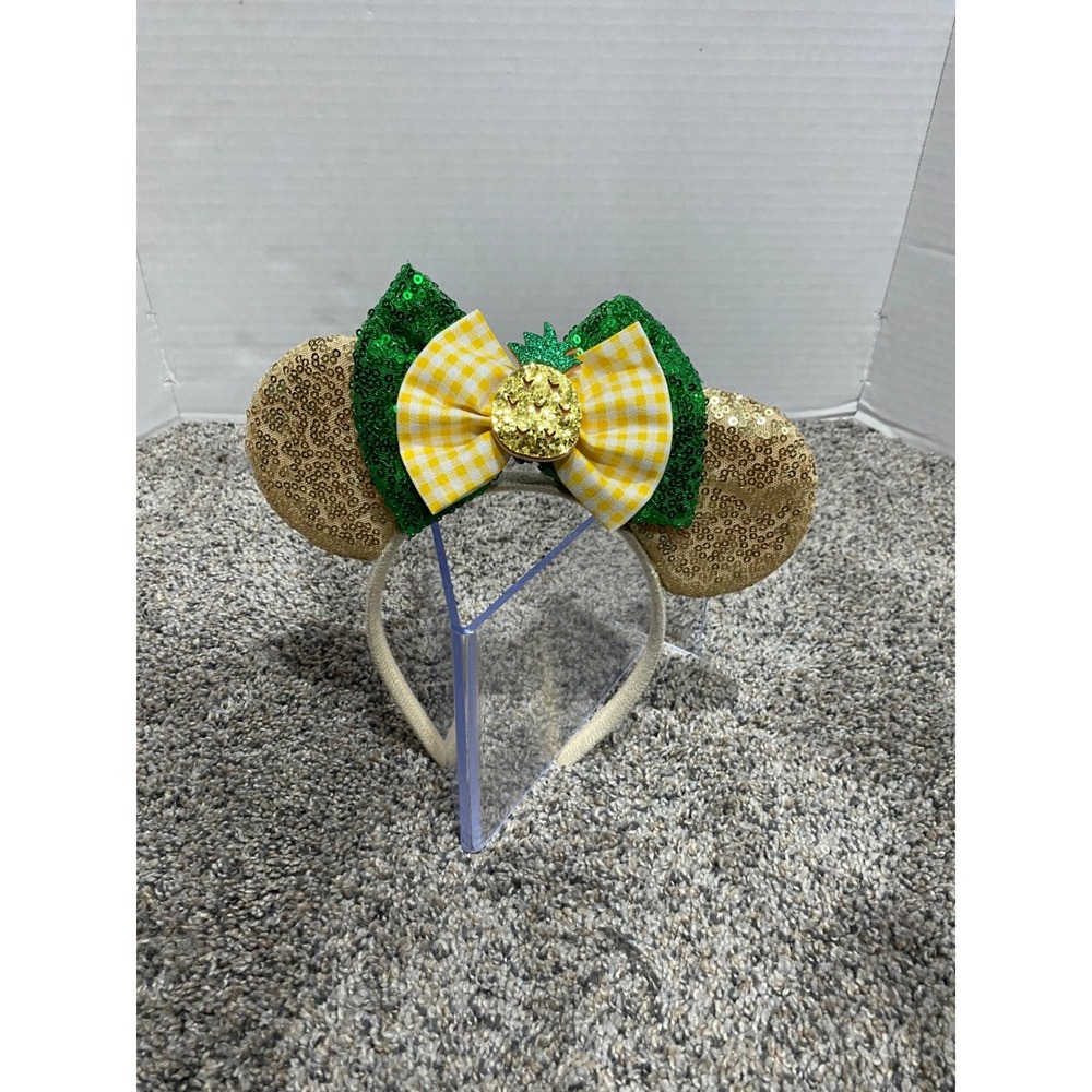 Minnie Mouse Ears Disney Women Gold Good Pineapple Gingham Sequin OS